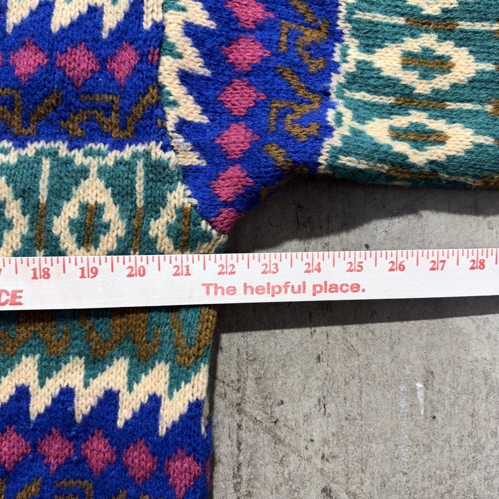 Benetton Sweater Mens Large Multicolor Fair Isle Wool Knit Collared Pullover - Picture 4 of 5